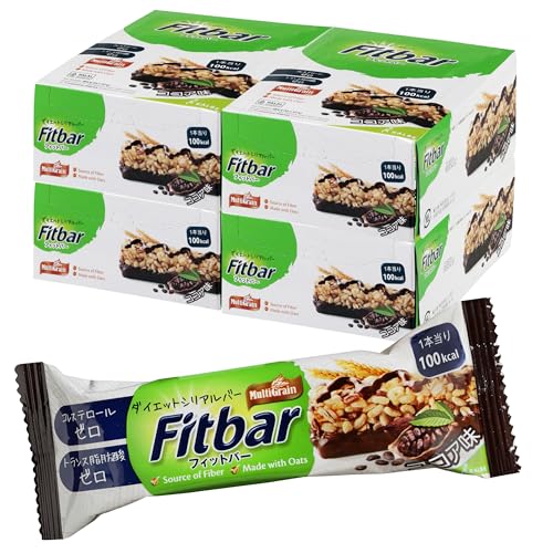 Fitbar ココア味 48本入 1本100kcal コレステロールゼロ トランス脂肪酸ゼロ HALAL認証お菓子 ダイエットシリアルバー イヌリン ザクザク食感 (48本入, ココア味)